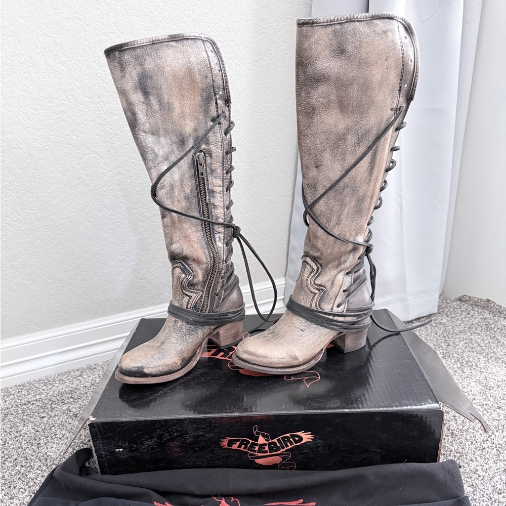 Freebird Distressed Tall Boots - Brown and Black